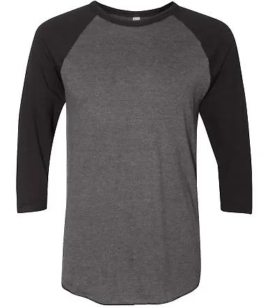 BB453W 50/50 Three-Quarter Sleeve Raglan T-shirt HTHR BLACK/ BLK front view