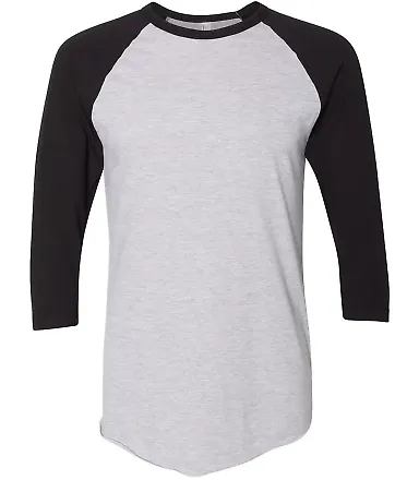 BB453W 50/50 Three-Quarter Sleeve Raglan T-shirt HTHR GREY/ BLACK front view