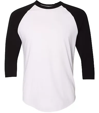 BB453W 50/50 Three-Quarter Sleeve Raglan T-shirt WHITE/ BLACK front view