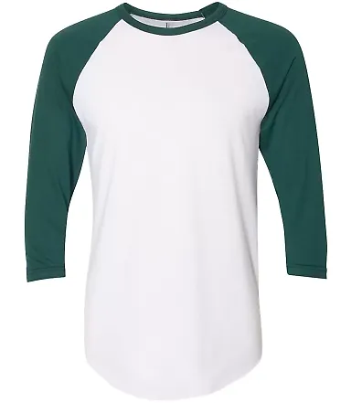 BB453W 50/50 Three-Quarter Sleeve Raglan T-shirt WHITE/ FOREST front view