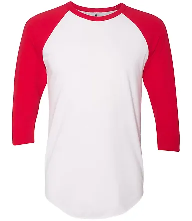 BB453W 50/50 Three-Quarter Sleeve Raglan T-shirt WHITE/ RED front view