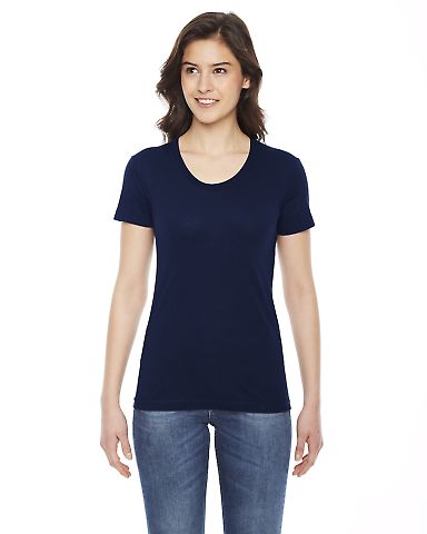 BB301W Ladies' Poly-Cotton Short-Sleeve Crewneck in Navy front view
