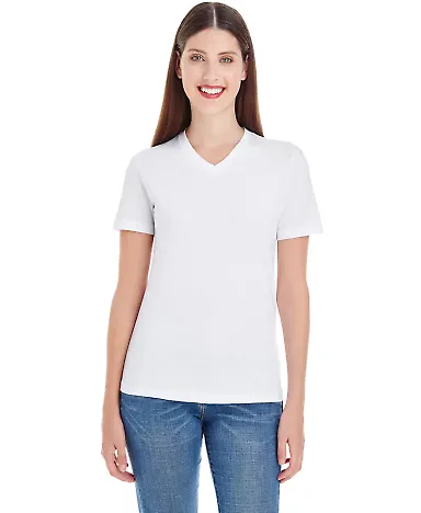 2356W Ladies' Fine Jersey Short Sleeve Classic V-N WHITE front view