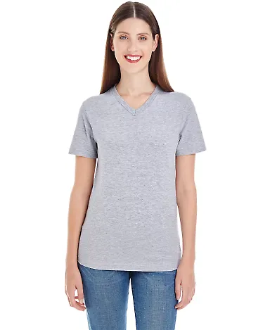 2356W Ladies' Fine Jersey Short Sleeve Classic V-N HEATHER GREY front view