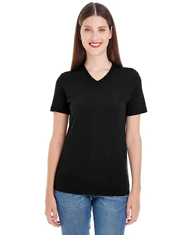 2356W Ladies' Fine Jersey Short Sleeve Classic V-N BLACK front view
