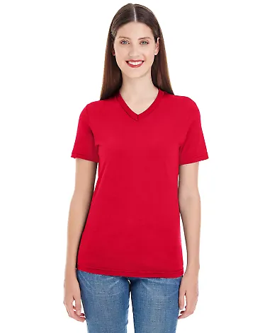 2356W Ladies' Fine Jersey Short Sleeve Classic V-N RED front view