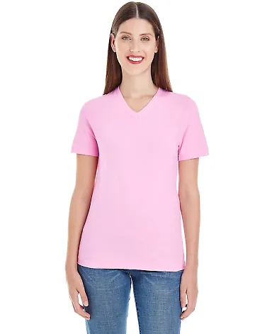 2356W Ladies' Fine Jersey Short Sleeve Classic V-N PINK front view