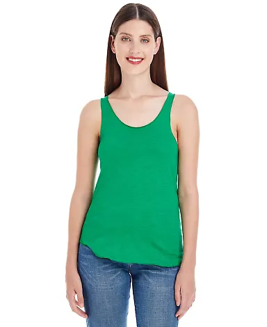 BB308W Ladies' Poly-Cotton Racerback Tank Top Heather Kelly Green front view