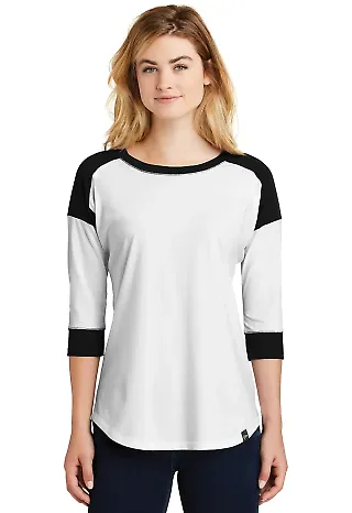 1001 LNEA104 New Era Ladies Heritage Blend 3/4-Sle Black/White front view