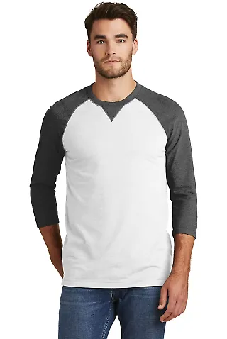 1001 NEA121 New Era Sueded Cotton 3/4-Sleeve Base Black He/White front view