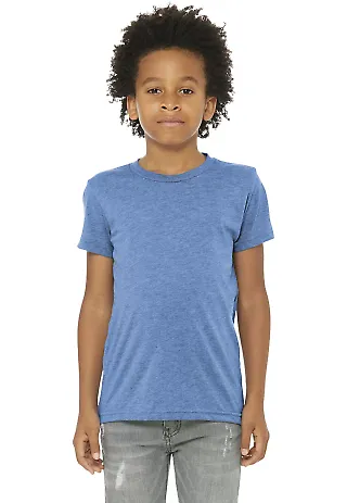 3413Y Bella + Canvas Youth Triblend Jersey Short S in Blue triblend front view