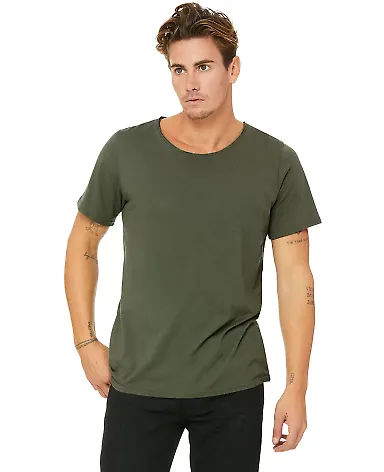 3014 Bella + Canvas Raw Neck Tee in Military green front view