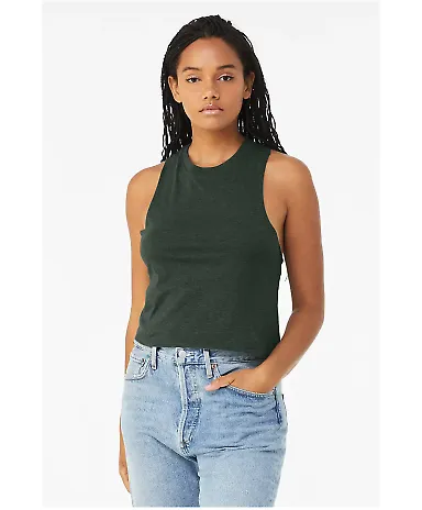 6682 Women's Racerback Cropped Tank Crop Top  in Heather forest front view