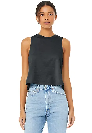 6682 Women's Racerback Cropped Tank Crop Top  in Dark gry heather front view