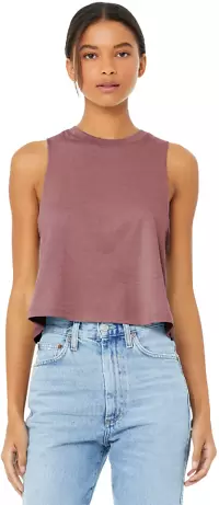 6682 Women's Racerback Cropped Tank Crop Top  in Heather mauve front view