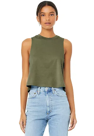 6682 Women's Racerback Cropped Tank Crop Top  in Heather olive front view