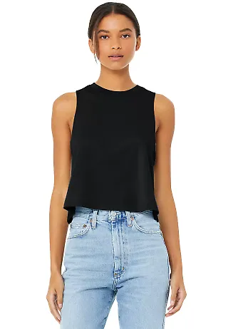 6682 Women's Racerback Cropped Tank Crop Top  in Solid blk blend front view