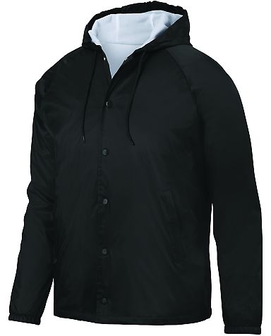 3102 Augusta Sportswear Hooded Coaches Jacket in Black front view