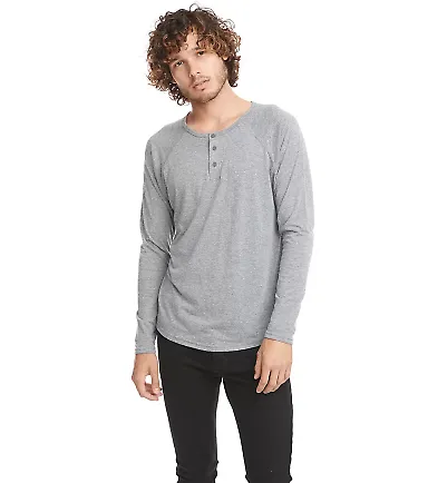 Next Level 6072 Tri-Blend Long Sleeve Henley in Premium heather front view