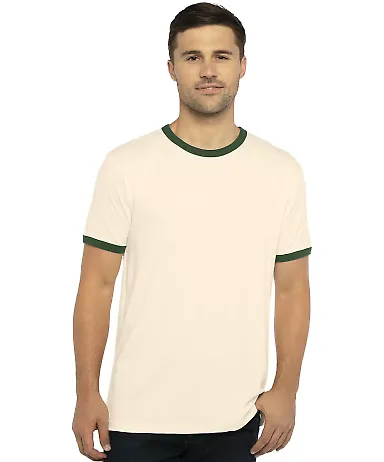 Next Level 3604 Unisex Fine Jersey Ringer Tee in Naturl/ frst grn front view