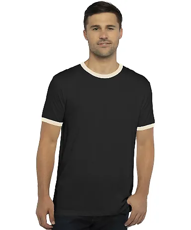 Next Level 3604 Unisex Fine Jersey Ringer Tee in Black/ natural front view