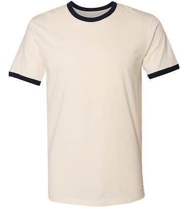 Next Level 3604 Unisex Fine Jersey Ringer Tee in Natural/midnight navy front view