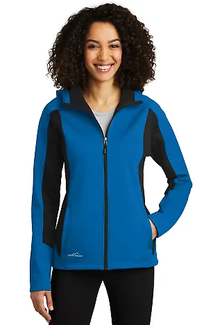 240 EB543 Eddie Bauer Ladies Trail Soft Shell Jack Exped Blue/Blk front view