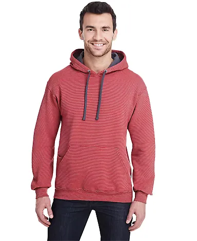 50 SF77R Sofspun® Microstripe Hooded Pullover Swe Fire Brick Stripe front view