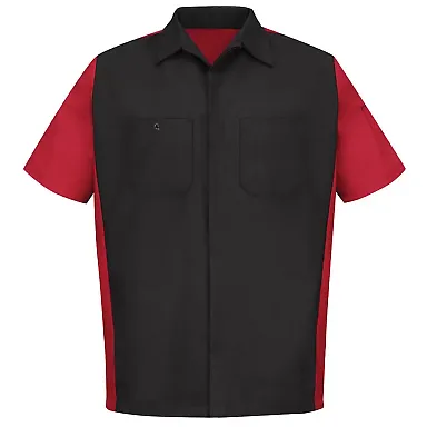 382 SY20 Red Kap Short Sleeve Ripstop Crew Shirt Black/Red front view