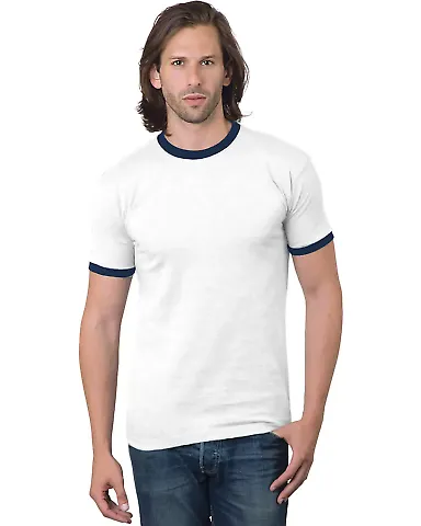 Bayside 1800 Ringer Tee White/ Navy front view