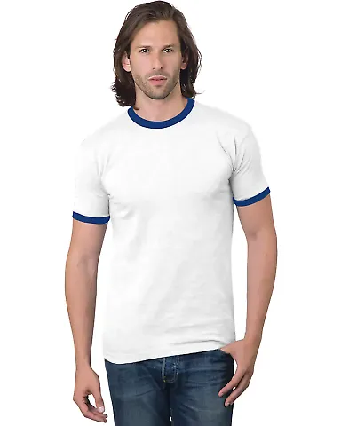 Bayside 1800 Ringer Tee White/ Royal front view