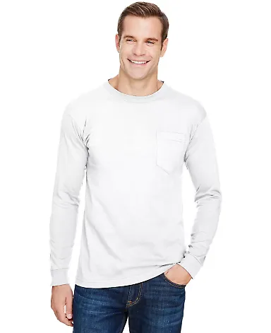 301 3055 Union-Made Long Sleeve T-Shirt with a Poc in White front view