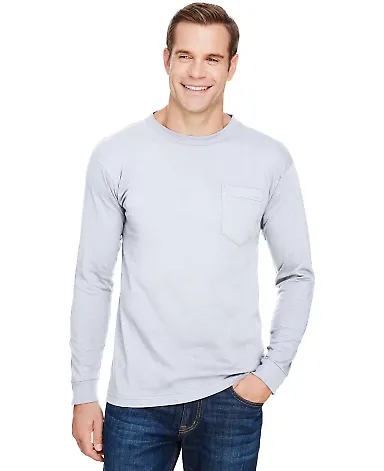 301 3055 Union-Made Long Sleeve T-Shirt with a Poc in Ash front view