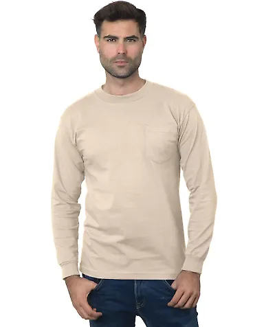 301 3055 Union-Made Long Sleeve T-Shirt with a Poc in Sand front view