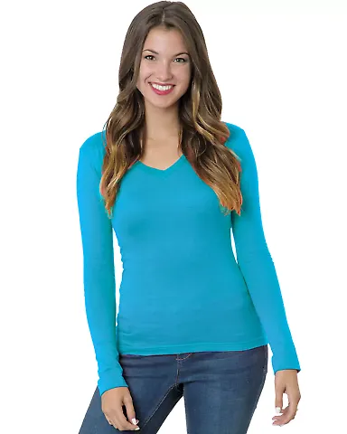 301 3415 Women's Long Sleeve Deep V-Neck Turquoise front view
