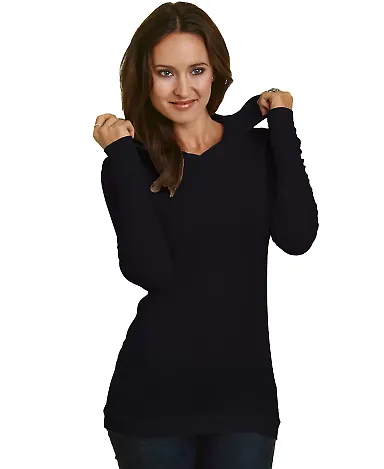 Bayside Apparel 3425 Women's Soft Thermal Hoodie Black front view