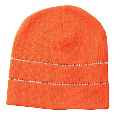 301 3715 USA Made Safety Knit Beanie with 3M Refle Safety Orange/ Reflective front view