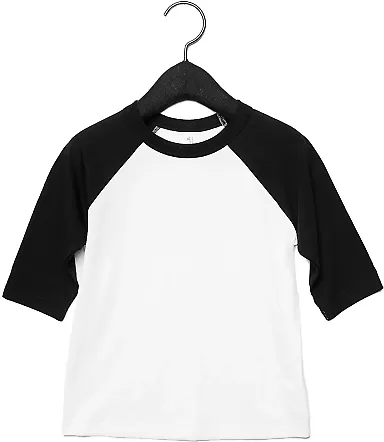 Bella+Canvas 3200T Toddler Three-Quarter Sleeve Ba in White/ black front view