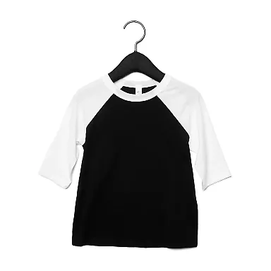 Bella+Canvas 3200T Toddler Three-Quarter Sleeve Ba BLACK/ WHITE front view