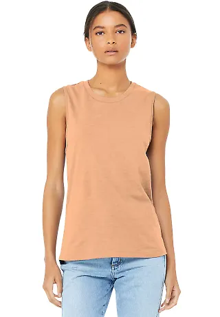 Women's Long Muscle Tank HEATHER PEACH front view