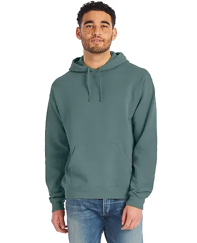 Comfort Wash GDH450 Garment Dyed Unisex Hooded Pul in Cypress green front view