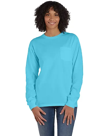 Comfort Wash GDH250 Garment Dyed Long Sleeve T-Shi in Freshwater front view