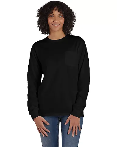 Comfort Wash GDH250 Garment Dyed Long Sleeve T-Shi in Black front view