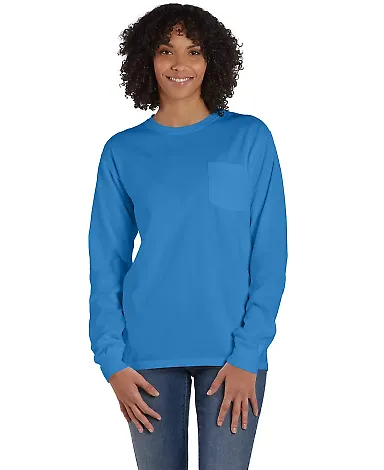 Comfort Wash GDH250 Garment Dyed Long Sleeve T-Shi in Summer sky blue front view