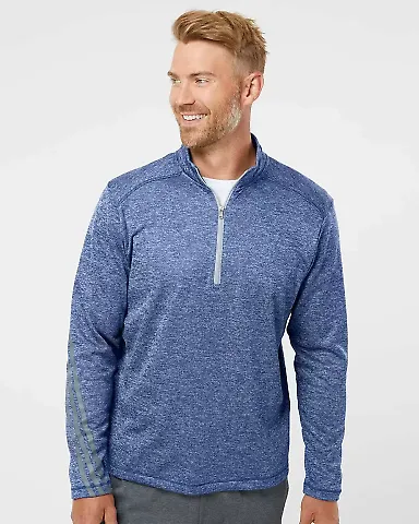 Adidas A284 Brushed Terry Heather Quarter-Zip Collegiate Royal Heather/ Mid Grey front view
