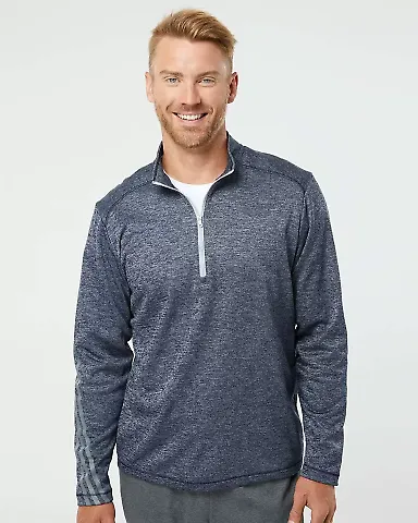 Adidas A284 Brushed Terry Heather Quarter-Zip Navy Heather/ Mid Grey front view