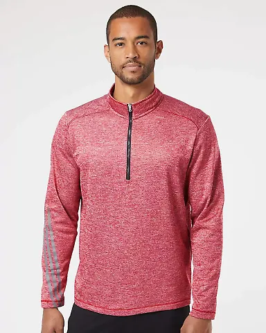 Adidas A284 Brushed Terry Heather Quarter-Zip Power Red Heather/ Black front view
