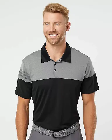 Adidas A213 Heather 3-Stripes Block Sport Shirt Black/ Vista Grey front view