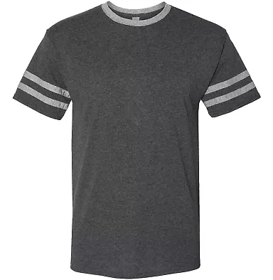 Jerzees 602MR Triblend Ringer Varsity T-Shirt in Black heather/ oxford front view