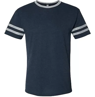Jerzees 602MR Triblend Ringer Varsity T-Shirt in Indigo heather/ oxford front view